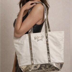 Victoria's Secret Cream and Gold Sequin Tote